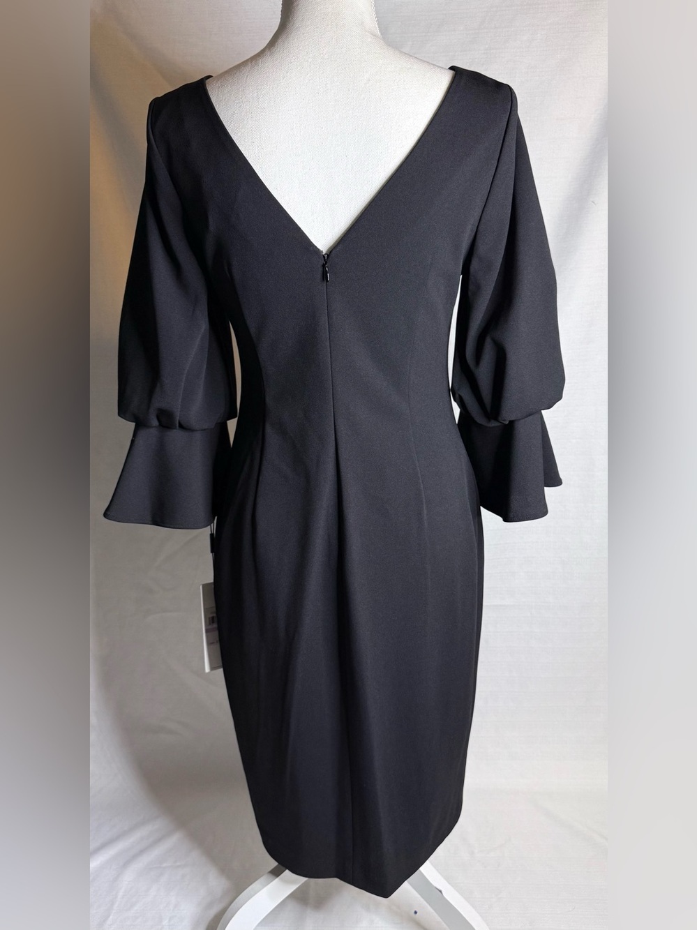 Calvin Klein Women’s Bell Sleeve Sheath Midi Dress Black 6 New - Picture 4 of 11